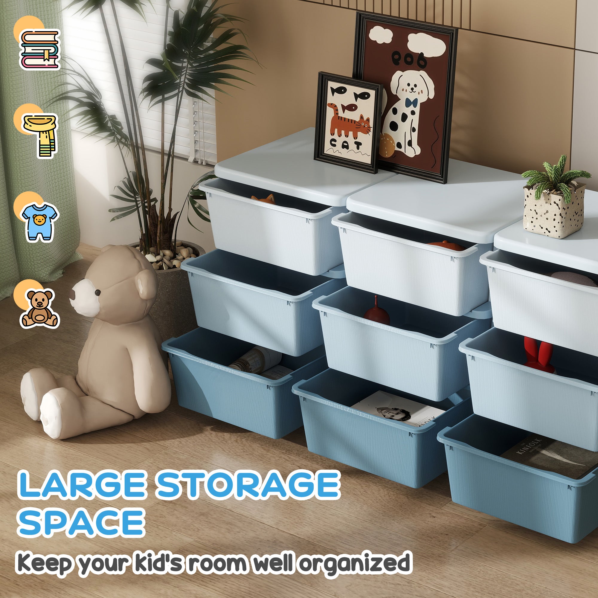 HOMCOM Kids Storage Unit, with Nine Drawers - Blue